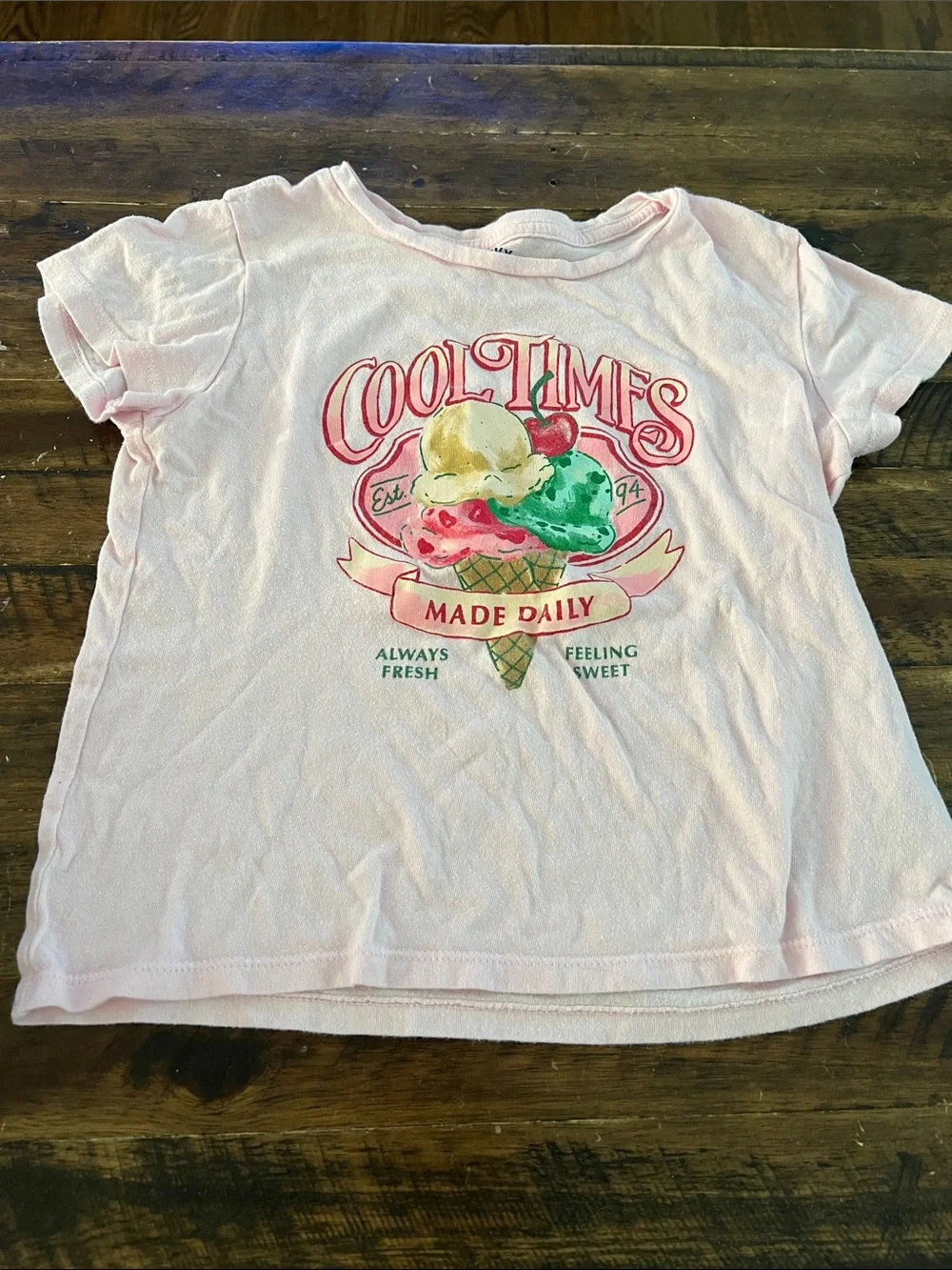 Old Navy Light Pink Girls' Short Sleeve Tee with Ice Cream Graphic